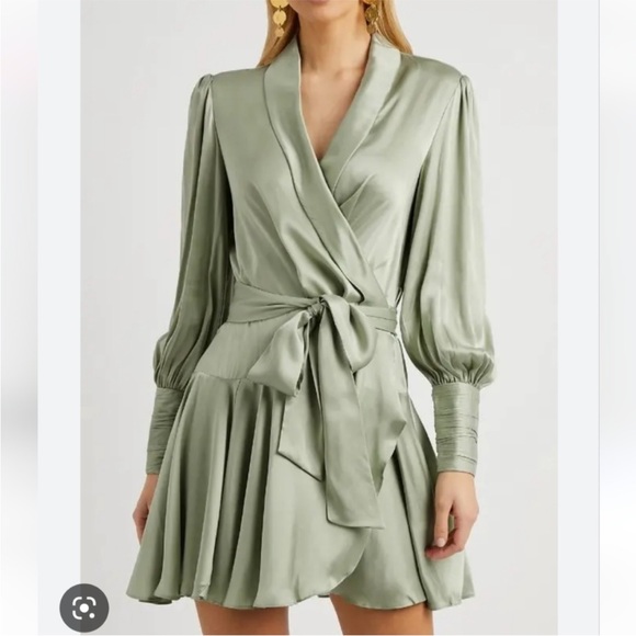 Zimmermann Silk Ruffle Wrap Dress Sage Green Size 1/ US 6 - Picture 3 of 12